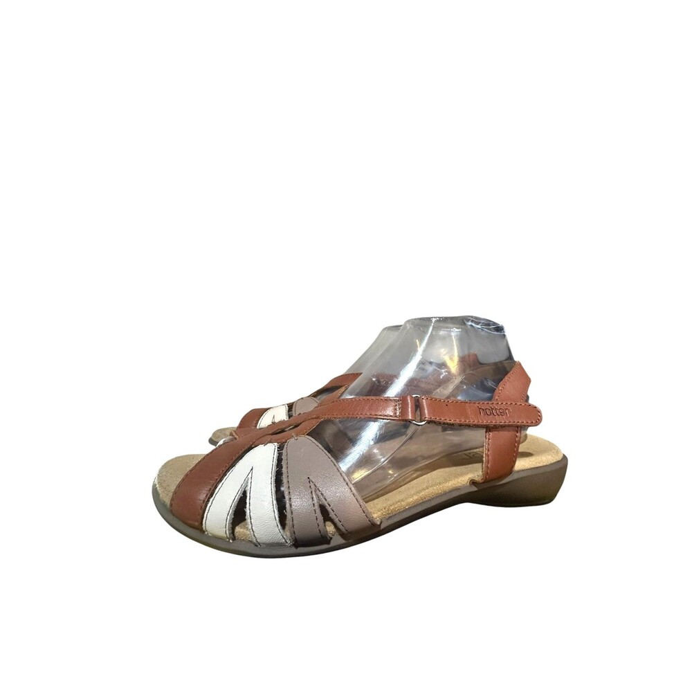 Hotter Comfort Concept Leather Slingback Sandals Women UK 6 US 8 Brown White